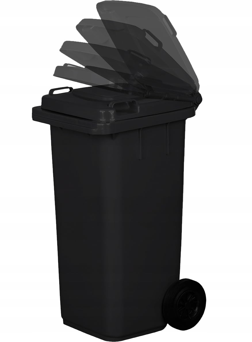 Mülltonne 120 Liter HDPE Anthrazit mit Klappdeckel und Rädern - Bild 3