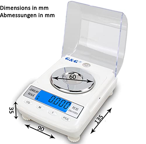 Feinwaage digital 50g / 0,001g mit Kalibriergewichten und Wiegeschale - Bild 2