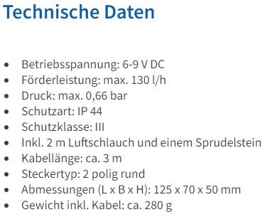 Teichbelüfterpumpe Ersatzpumpe 130 l/h Solar 6-9V DC IP44 - Bild 5