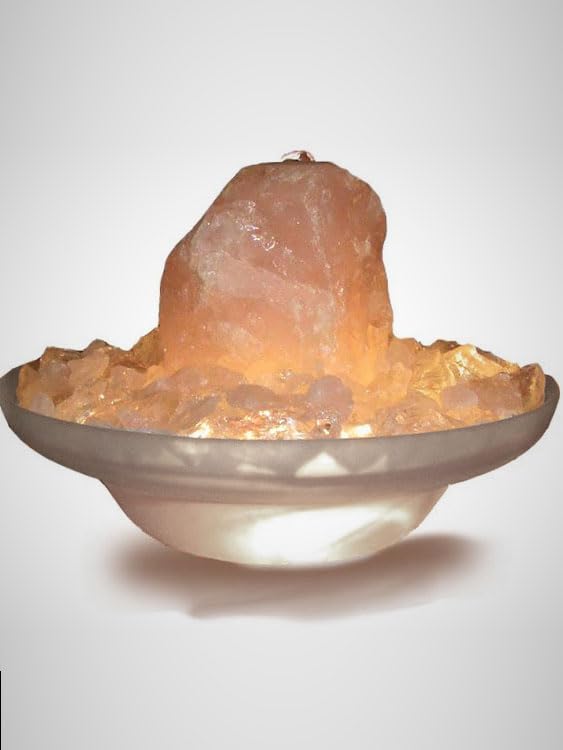 Zimmerbrunnen Rosenquarz mit Beleuchtung weisse Glasschale 25 cm