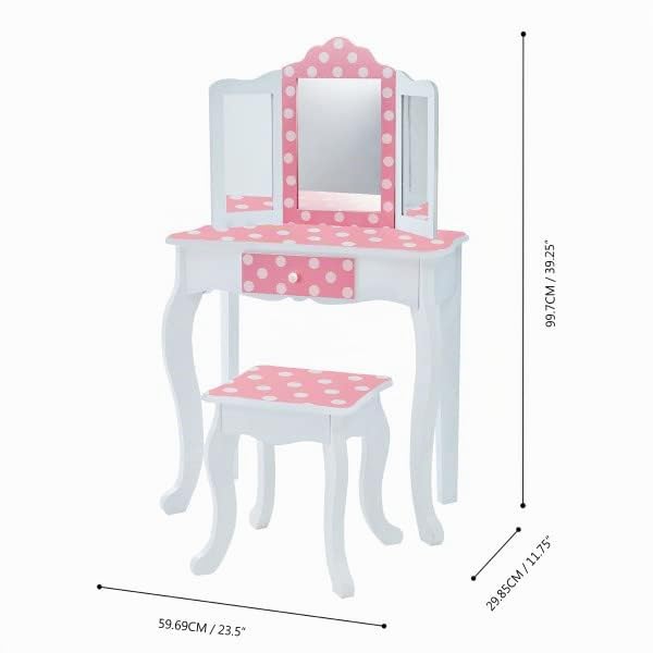 Kinder-Schminktisch mit Klappspiegel und Hocker Rosa-Weiss - Bild 4