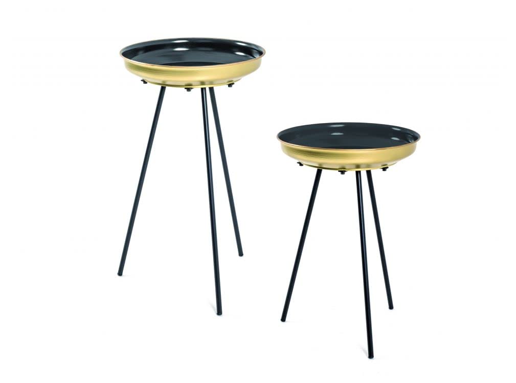 Beistelltische 2er-Set rund Metall schwarz-gold Art Deco 56/66 cm
