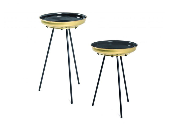 Beistelltische 2er-Set rund Metall schwarz-gold Art Deco 56/66 cm