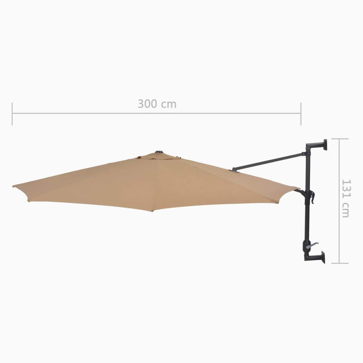 Wand-Sonnenschirm 300 cm Polyester mit Kurbel 8 Rippen Taupe - Bild 9