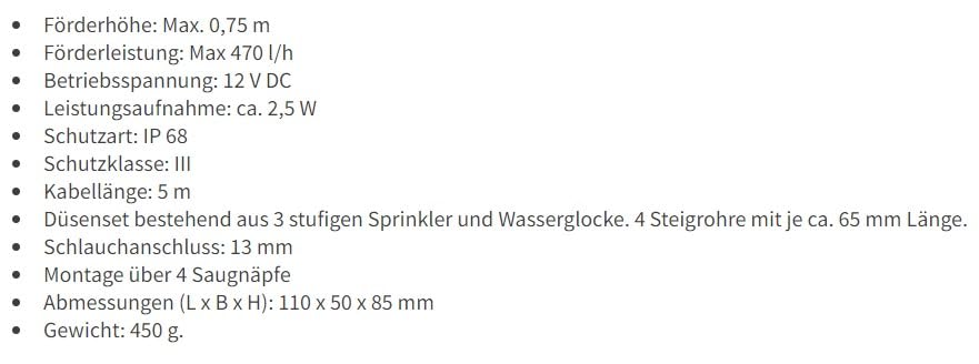 Teichpumpe 12V DC 470 l/h mit Sprinklerset für Gartenteich - Bild 10