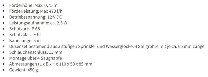 Teichpumpe 12V DC 470 l/h mit Sprinklerset für Gartenteich - Bild 10