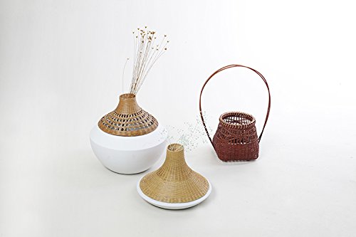 Keramikvase mit Bambusflechtdeckel handgefertigt Tischdeko weiss - Bild 6