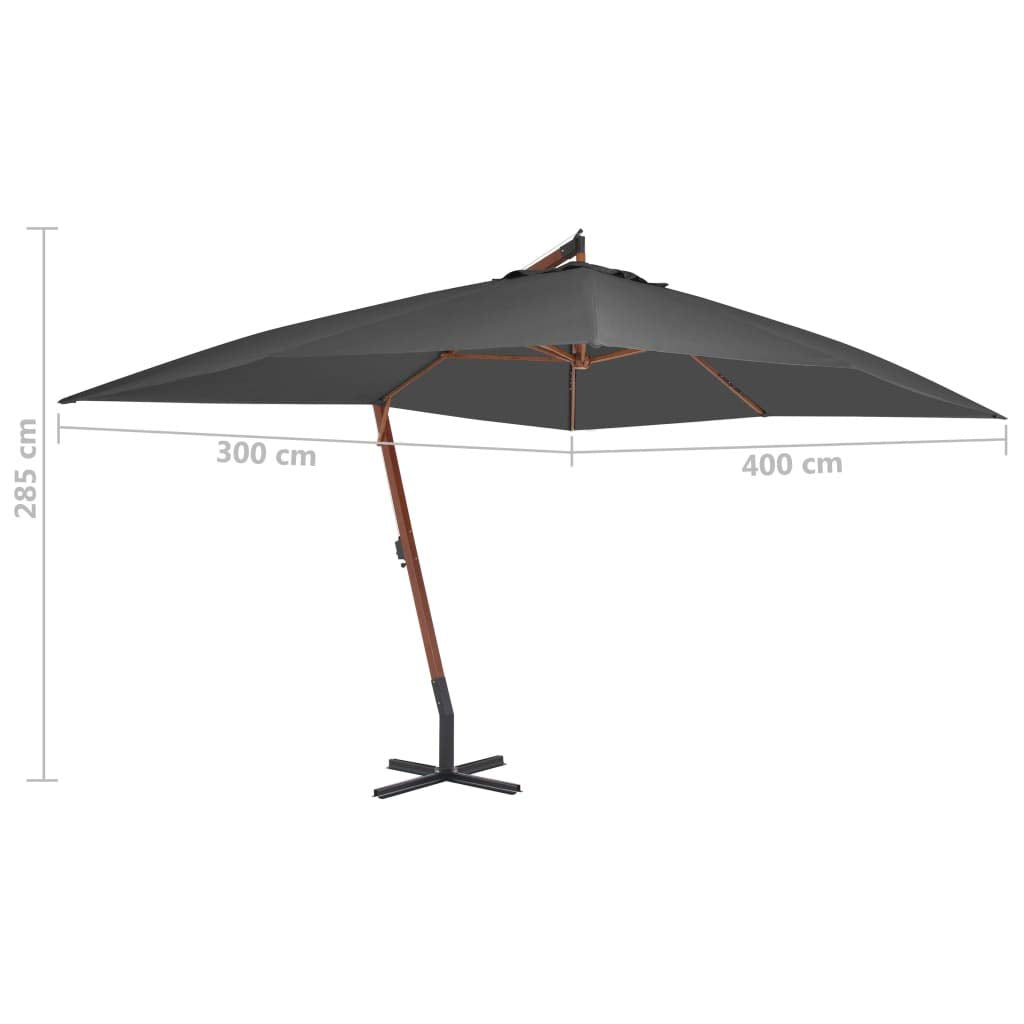 Ampelschirm Rechteckig 400x300 cm Polyester Anthrazit mit Holzmast - Bild 5