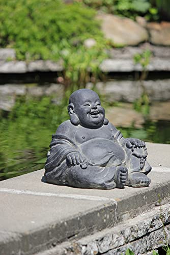 Buddha Figur sitzend lachend Steinguss-Optik 24 cm schwarz - Bild 2