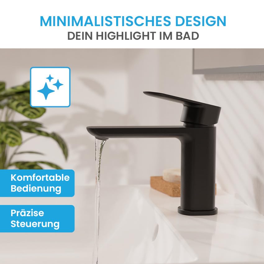Waschtischarmatur Einhand-Mischbatterie Matt Schwarz mit Keramikkartusche - Bild 4