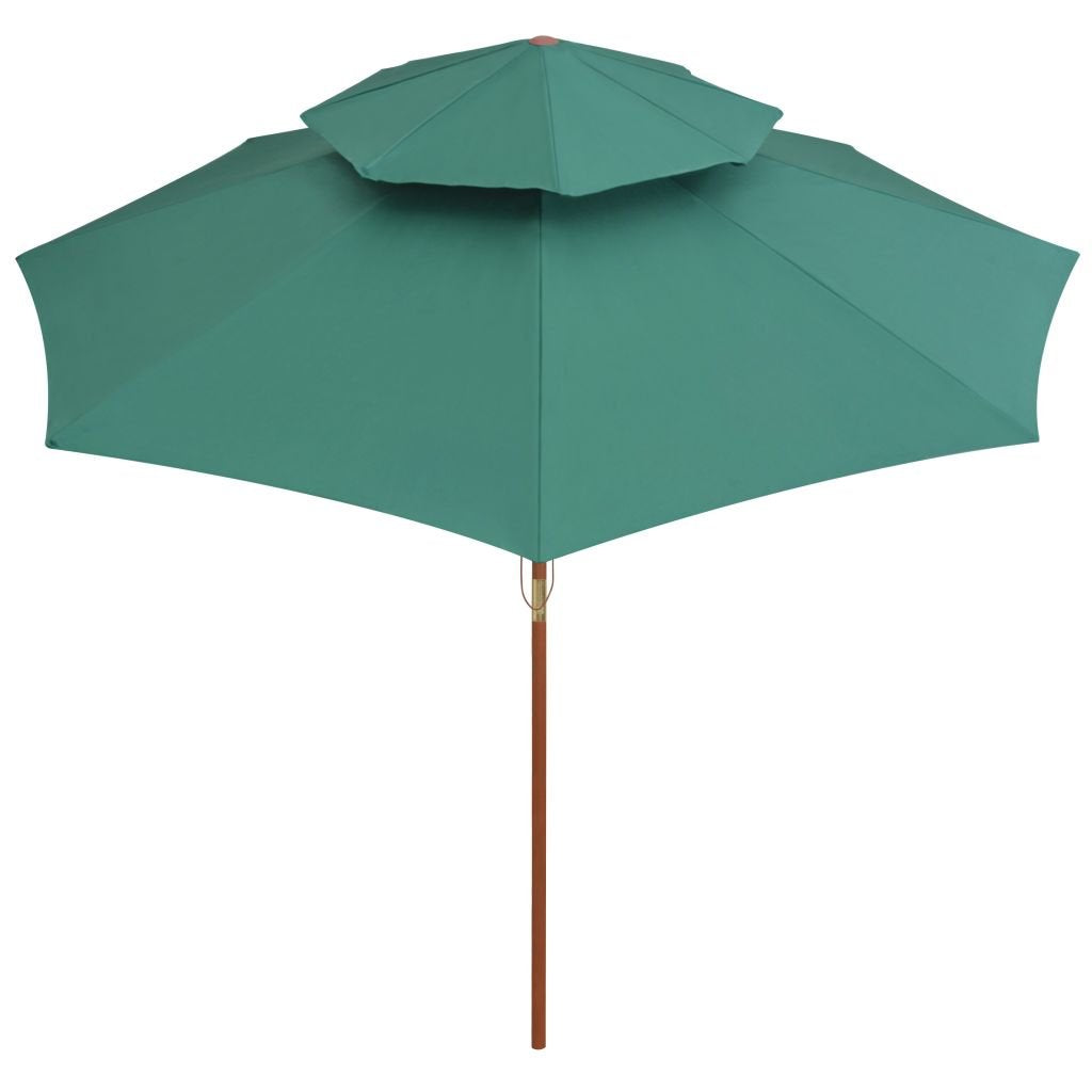 Sonnenschirm Doppeldeck 270x270 cm Polyester Grün mit Hartholzmast - Bild 3