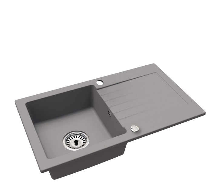 Granitspüle 75x44 cm Grau Einbau beidseitig montierbar mit Siphon - Bild 4