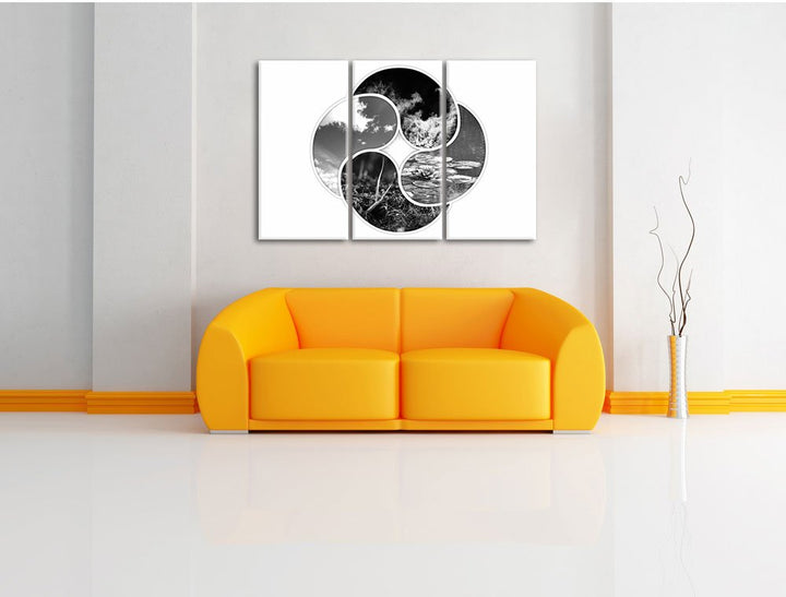 Leinwandbild 3-teilig Vier Elemente Schwarz-Weiss 120x80 cm - Bild 2