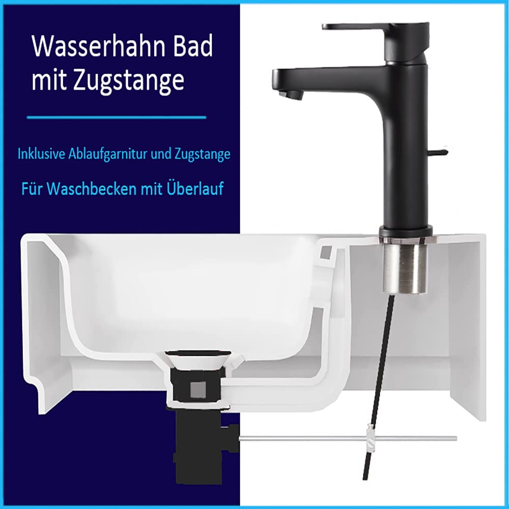 Waschtischarmatur Schwarz Matt mit Zugstange und Luftsprudler - Bild 4