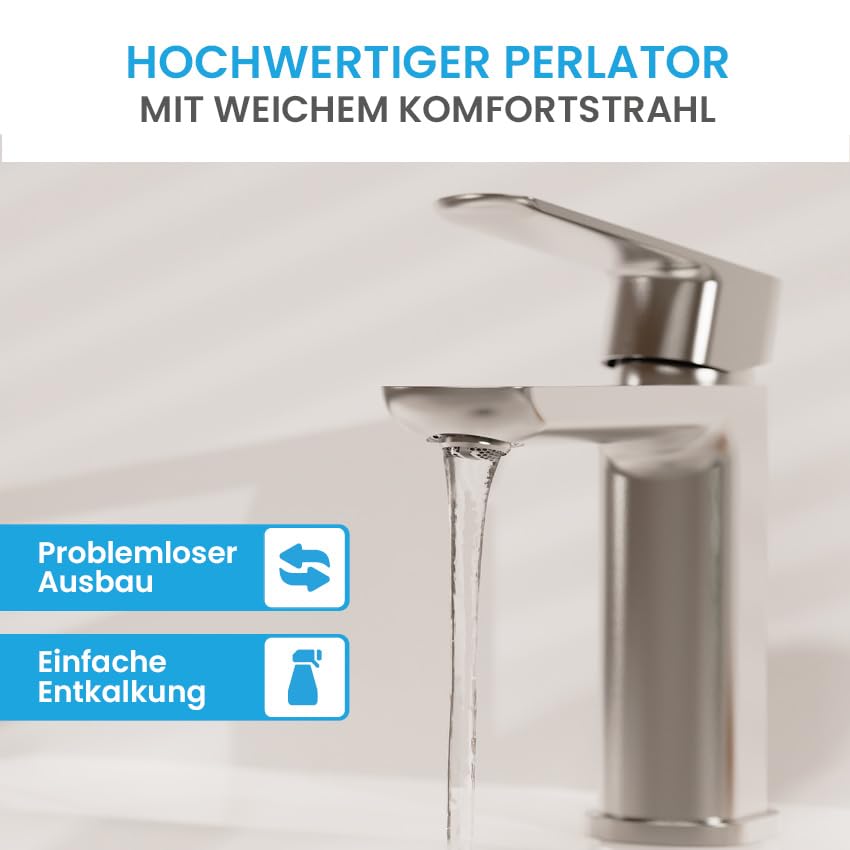 Waschtischarmatur Edelstahl gebürstet Einhand-Mischbatterie mit Keramikkartusche - Bild 2