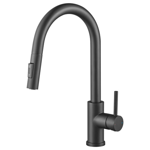 Küchenarmatur Schwarz ausziehbar 40cm, 360° Schwenk, Edelstahl 304