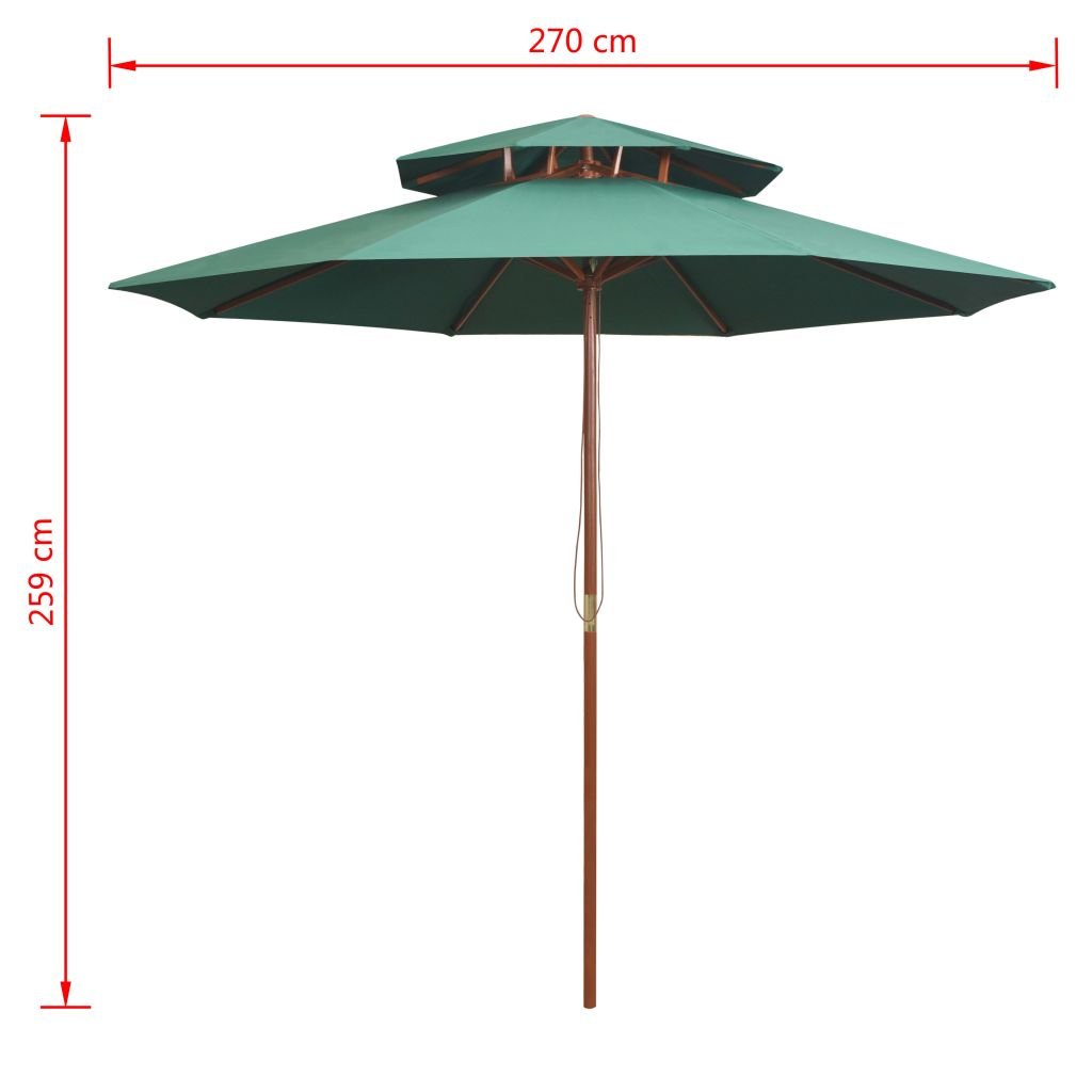 Sonnenschirm Doppeldeck 270x270 cm Polyester Grün mit Hartholzmast - Bild 5