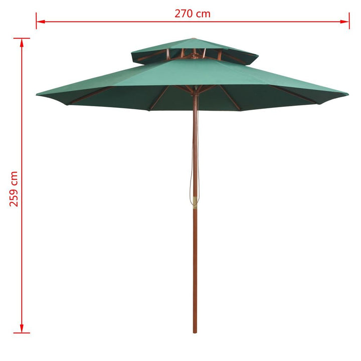 Sonnenschirm Doppeldeck 270x270 cm Polyester Grün mit Hartholzmast - Bild 5