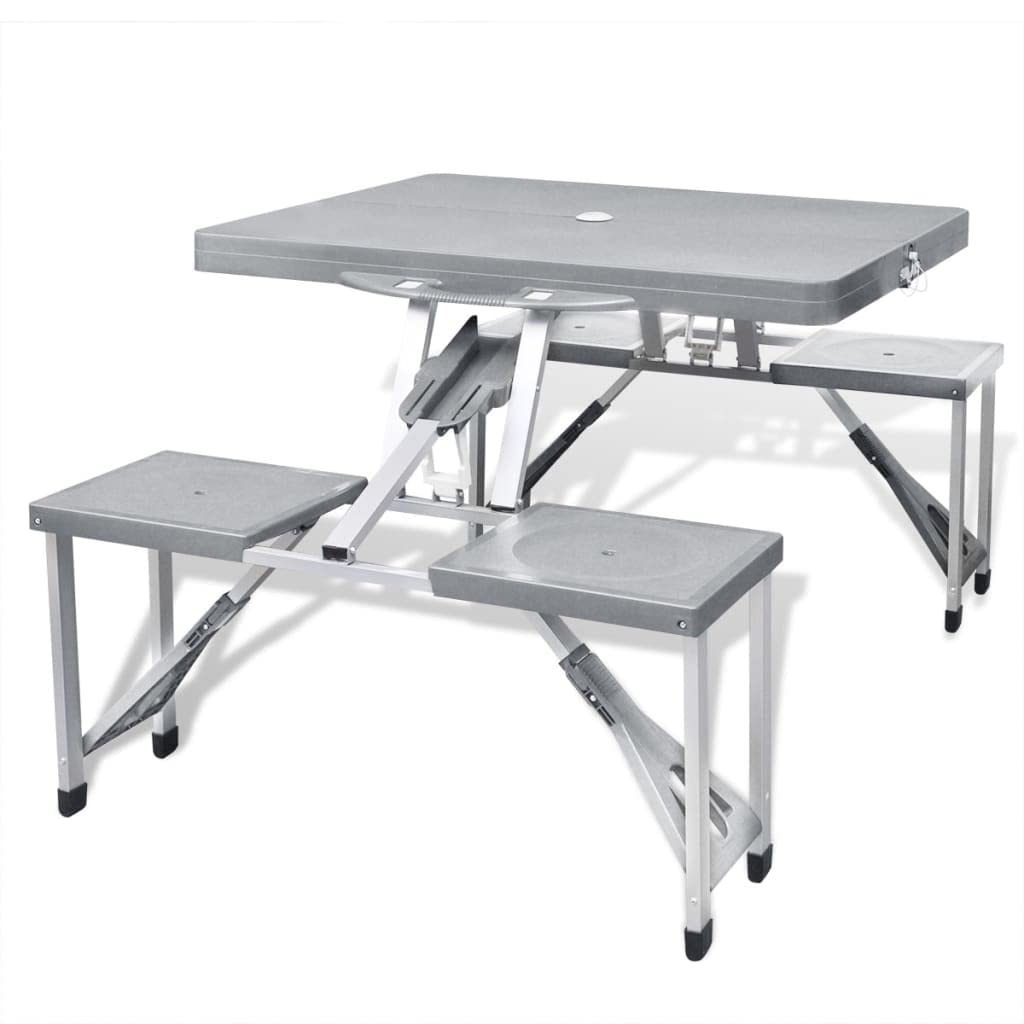 Campingtisch klappbar mit 4 Hockern Aluminium 85x65 cm Grau