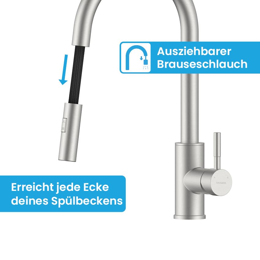 Küchenarmatur ausziehbar Edelstahl gebürstet mit Keramikkartusche - Bild 4