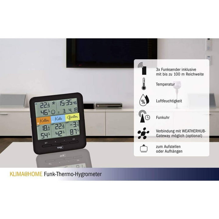 Funk-Thermo-Hygrometer mit 3 Sendern für 4 Räume, Schwarz - Bild 3