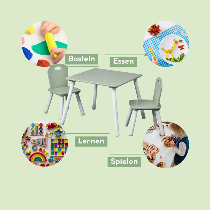 Kindertisch-Set mit 2 Stühlen Salbeigrün/Weiss FSC 2–6 Jahre - Bild 5