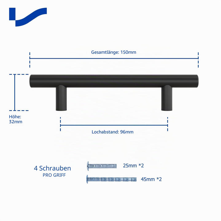 Möbelgriffe Edelstahl Mattschwarz 96mm Lochabstand 20er-Set - Bild 2