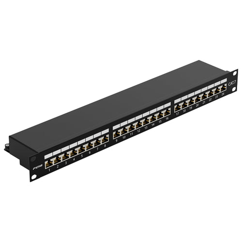 Patchpanel 24 Port CAT 7 19 Zoll 1HE geschirmt Schwarz
