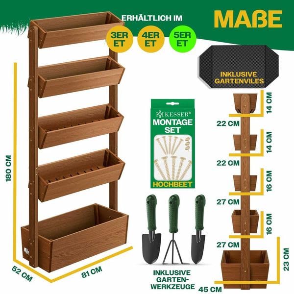 Hochbeet Stufenbeet 5 Etagen Tannenholz mit Gartenvlies &amp; Schaufelset - Bild 4