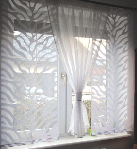 Fertiggardine 3-teilig Jacquard &amp; Voile Weiss für Stangen 150–220 cm - Bild 5