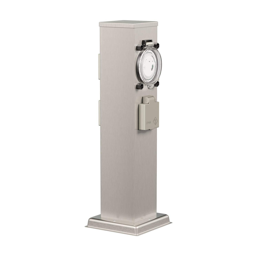 Steckdosensäule Garten Edelstahl 3-fach IP44 mit Zeitschaltuhr 40cm