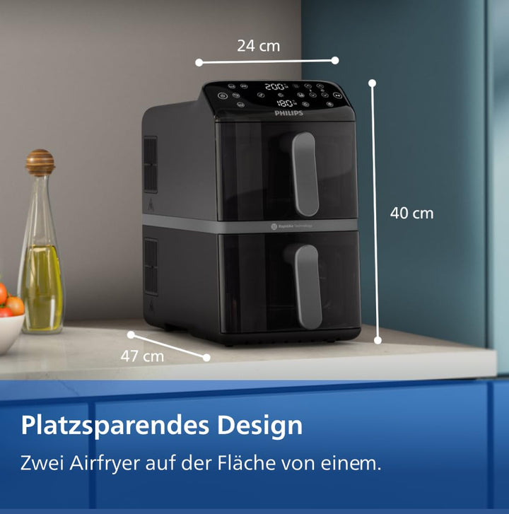 Heissluftfritteuse Doppelkorb 10 L mit 13 Garmethoden, stapelbar - Bild 6