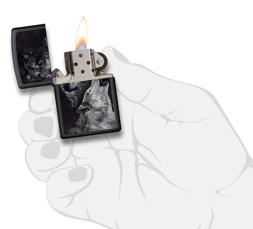 Sturmfeuerzeug Wolf Black Matte nachfüllbar in Geschenkbox - Bild 4