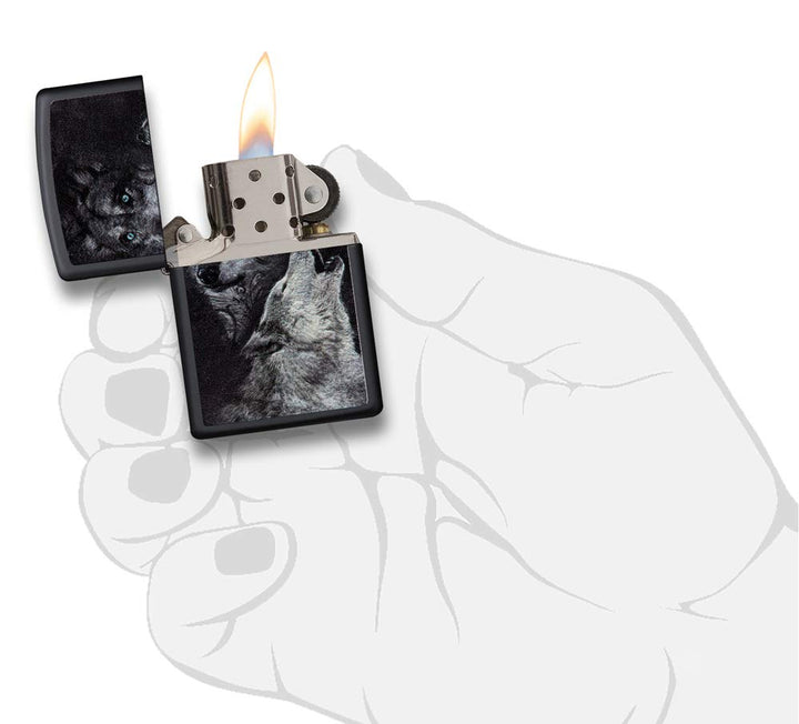 Sturmfeuerzeug Wolf Black Matte nachfüllbar in Geschenkbox - Bild 4