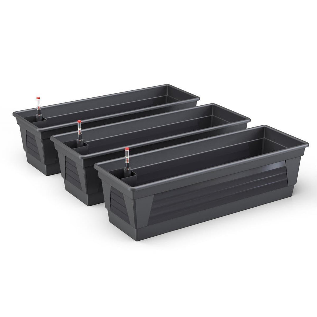 Blumenkasten 3er-Set 100x21x17 cm Anthrazit mit Bewässerungssystem