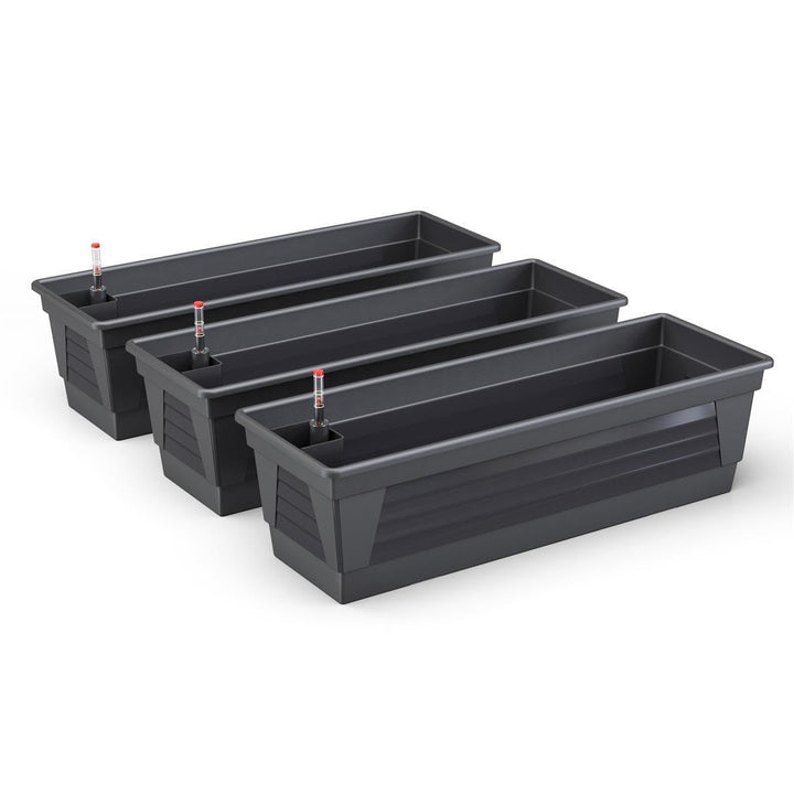 Blumenkasten 3er-Set 100x21x17 cm Anthrazit mit Bewässerungssystem