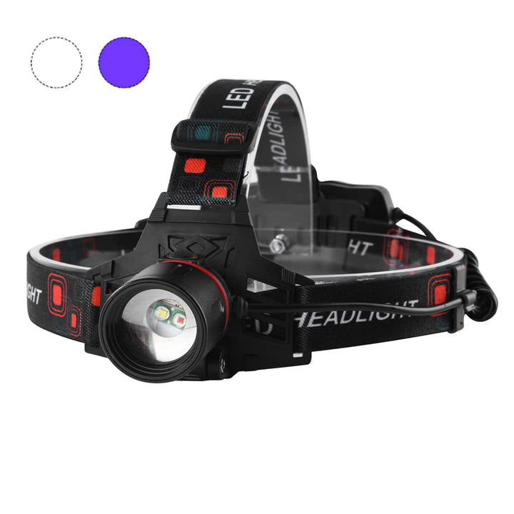 UV Stirnlampe Schwarzlicht 395 nm mit Weisslicht zoombar USB - Bild 2