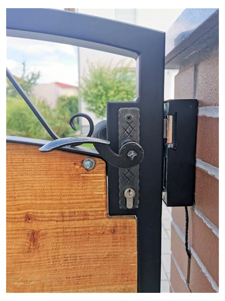 Drückergarnitur Schmiedeeisen Gartentür antik schwarz, links, 72mm PZ - Bild 3