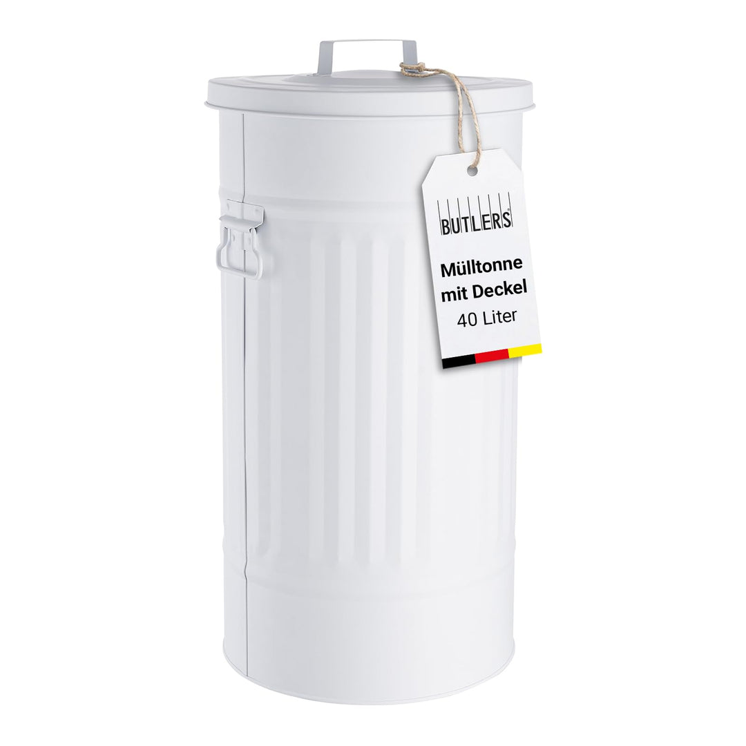 Retro Mülleimer mit Deckel Zink 40 Liter für Innen und Aussen