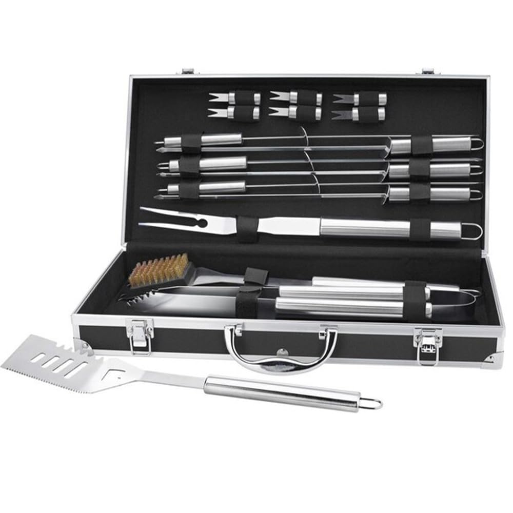 Grillbesteck-Set 16-teilig Edelstahl im Aluminiumkoffer