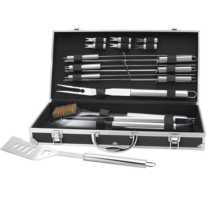 Grillbesteck-Set 16-teilig Edelstahl im Aluminiumkoffer