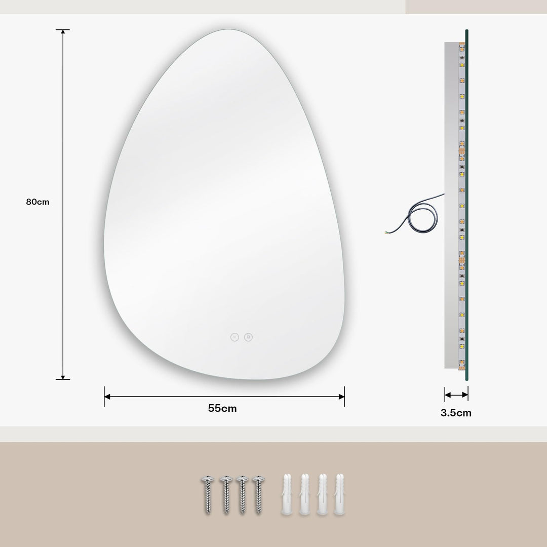 Badspiegel mit LED-Beleuchtung Organisch 80x55 cm Beschlagfrei Dimmbar - Bild 7