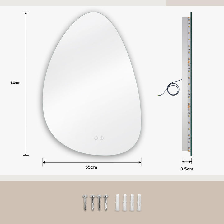 Badspiegel mit LED-Beleuchtung Organisch 80x55 cm Beschlagfrei Dimmbar - Bild 7