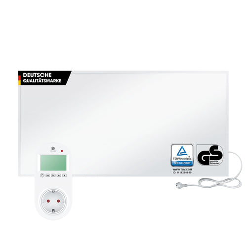 Infrarotheizung 1200 W mit Steck-Thermostat, flaches Design, Wandmontage