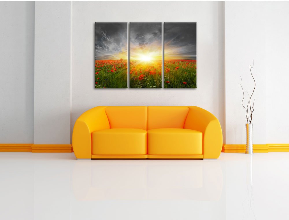 Leinwandbild Mohnwiese 3-teilig 120x80cm fertig gespannt - Bild 2