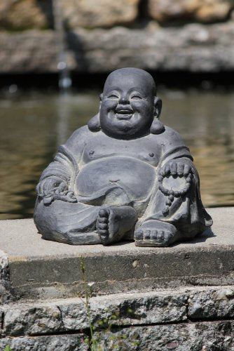 Buddha Figur sitzend lachend Steinguss-Optik 24 cm schwarz - Bild 4