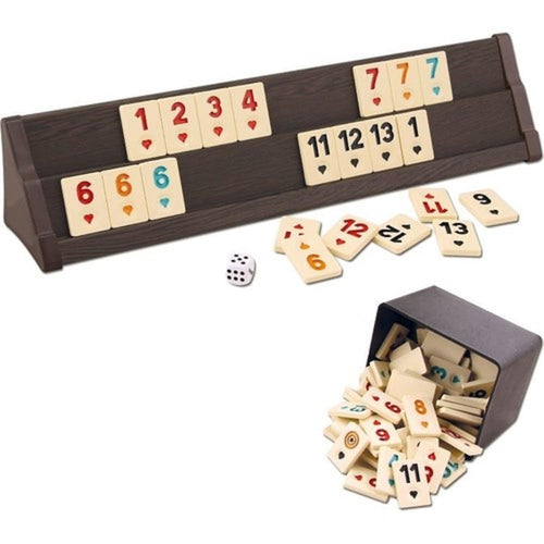 Rummy-Spiel Holz mit Melamin-Steinen 4 Ständer Brettspiel