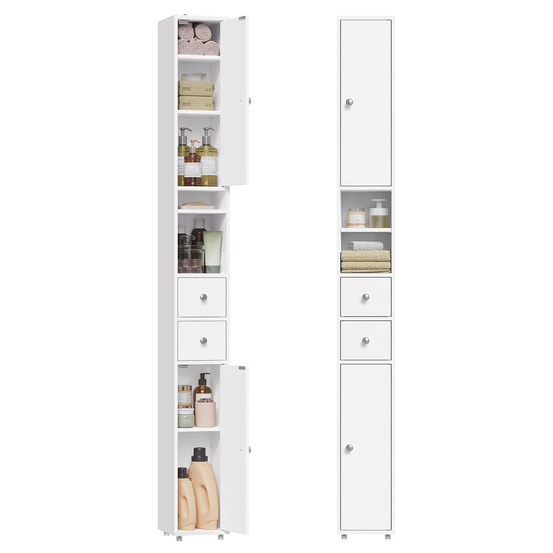 Badezimmerschrank Schmal Hoch 20 cm Weiss mit Schubladen und Tueren