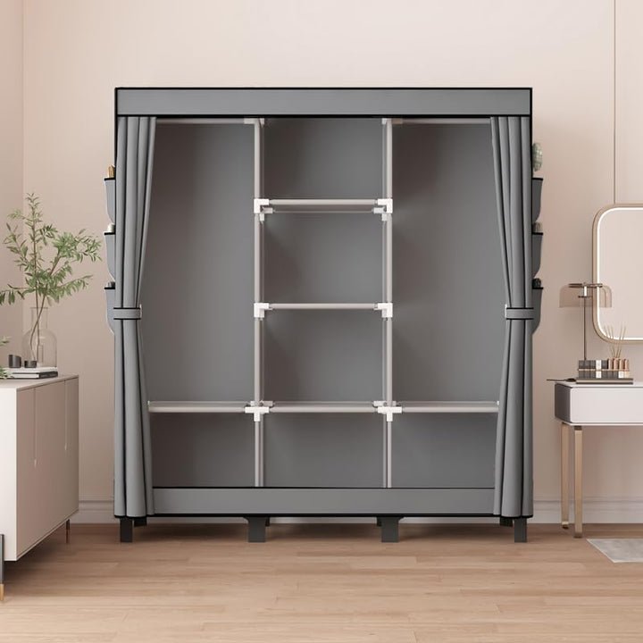 Kleiderschrank Stoff faltbar 130x45x172cm mit Kleiderstange Grau - Bild 5