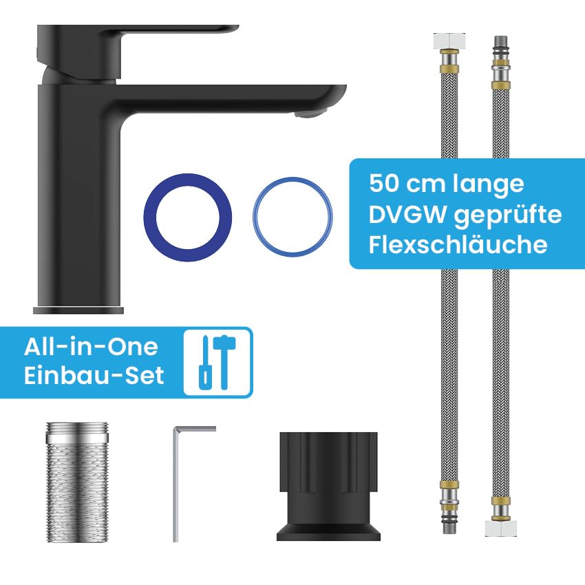 Waschtischarmatur Einhand-Mischbatterie Matt Schwarz mit Keramikkartusche - Bild 5